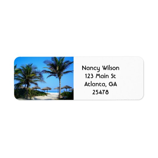 Sandy Beach with Palm Trees and An Ocean Uitzicht Etiket (Voorkant)