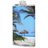 Sandy Beach with Palm Trees and an Ocean Uitzicht Heupfles (Links)