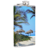 Sandy Beach with Palm Trees and an Ocean Uitzicht Heupfles (Rechts)