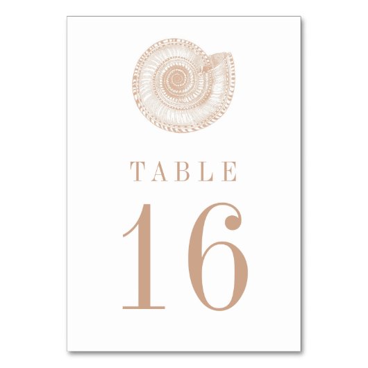 Sandy Beige Tan Zee Shell Table Number Kaart (Achterkant)