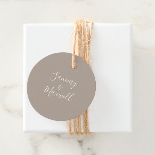 Sandy Beige Wedding Favor Labels (In situ)
