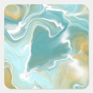 Sandy Brown Ocean Blue Marble Fluid Art Vierkante Sticker