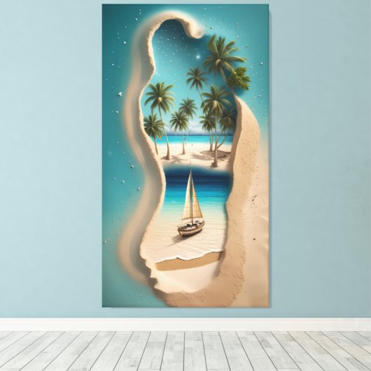 Sandy Footprint Paradise: A Tropical Escape  Canvas Afdruk (Insitu (Houten vloer))