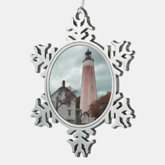 Sandy Hook Lighthouse Tin Sneeuwvlok Ornament (Rechts)