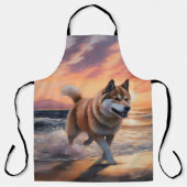 Sandy Paws Akita Hond op Strand Zonsondergang Schort (Voorkant)
