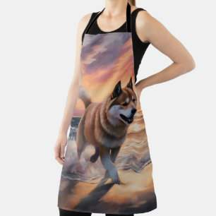 Sandy Paws Akita Hond op Strand Zonsondergang Schort