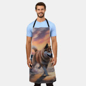 Sandy Paws Akita Hond op Strand Zonsondergang Schort (Gedragen)