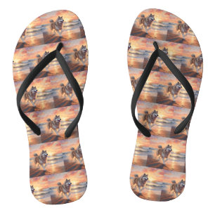 Sandy Paws Alaskaanse Malamute Hond op Strand Zons Teenslippers