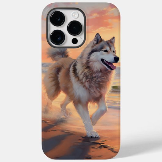Sandy Paws Alaskan Malamute Hond op Strand Zonsond Case-Mate iPhone Case (Achterkant)