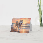 Sandy Paws Alaskan Malamute Hond op Strand Zonsond Kaart (Voorkant)
