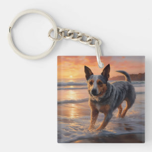 Sandy Paws Australian Cattle Dog op het strand zon Sleutelhanger