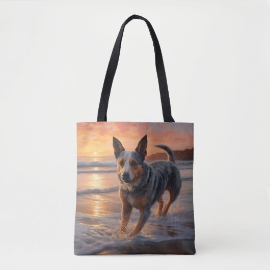 Sandy Paws Australische vee hond op strand zonsond Draagtas (Voorkant)