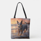 Sandy Paws Australische vee hond op strand zonsond Draagtas (Achterkant)