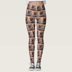 Sandy Paws Australische vee hond op strand zonsond Leggings