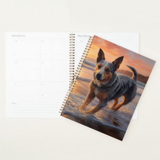 Sandy Paws Australische vee hond op strand zonsond Planner (Display)