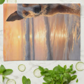 Sandy Paws Australische vee hond op strand zonsond Theedoek (Gevouwen)