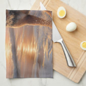 Sandy Paws Australische vee hond op strand zonsond Theedoek (Quarter Fold)