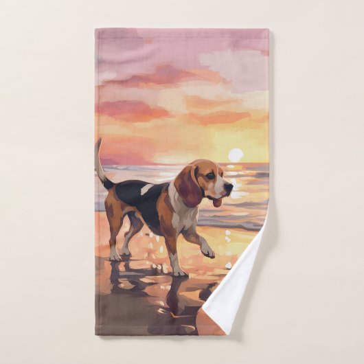 Sandy Paws Beagle Hond op Strand Zonsondergang Bad Handdoek (Handdoek)