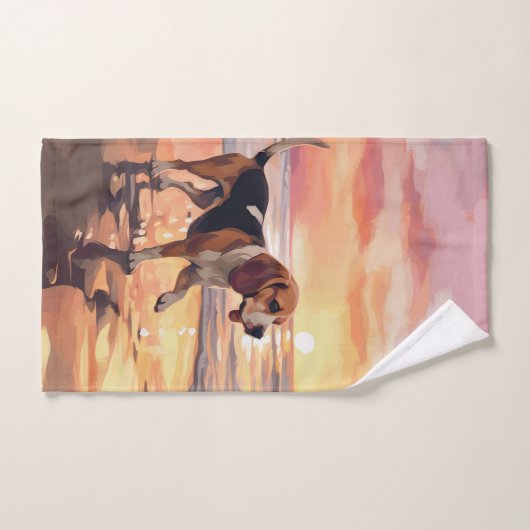 Sandy Paws Beagle Hond op Strand Zonsondergang Bad Handdoek (Handdoek)