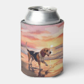 Sandy Paws Beagle Hond op Strand Zonsondergang Blikjeskoeler (Blikje Voorkant)