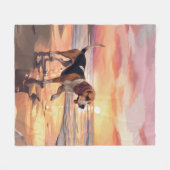 Sandy Paws Beagle Hond op Strand Zonsondergang Fleece Deken (Voorkant (Horizontaal))