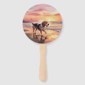 Sandy Paws Beagle Hond op Strand Zonsondergang Handwaaier (Achterkant)