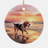 Sandy Paws Beagle Hond op Strand Zonsondergang Keramisch Ornament (Achterkant)