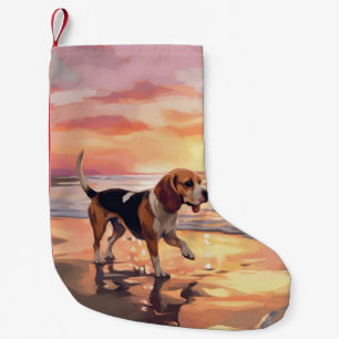 Sandy Paws Beagle Hond op Strand Zonsondergang Kleine Kerstsok
