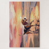 Sandy Paws Beagle Hond op Strand Zonsondergang Legpuzzel (Verticaal)