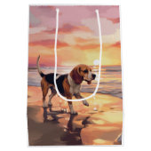 Sandy Paws Beagle Hond op Strand Zonsondergang Medium Cadeauzakje (Achterkant)
