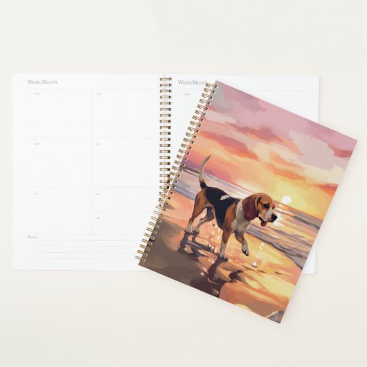 Sandy Paws Beagle Hond op Strand Zonsondergang Planner (Display)