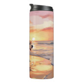 Sandy Paws Beagle Hond op Strand Zonsondergang Thermosbeker (Geroteerd rechts)