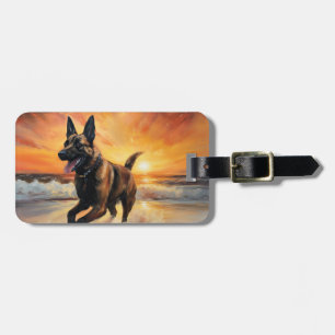 Sandy Paws Belgische Mechelse Herder Hond op Stran Bagagelabel