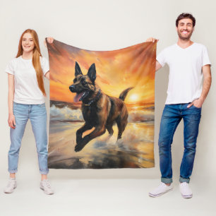 Sandy Paws Belgische Mechelse Herder Hond op Stran Fleece Deken