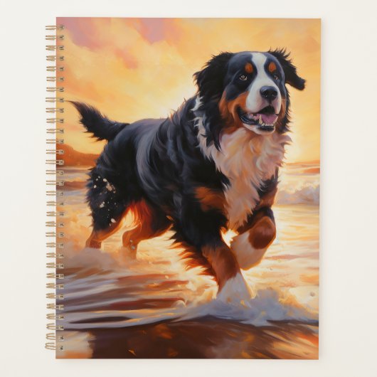 Sandy Paws Bernese Mountain Dog on Beach Sunset (Devant)