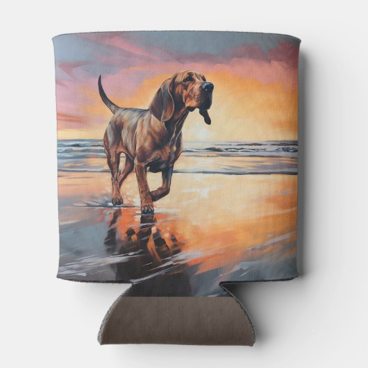 Sandy Paws bloedhond op strand zonsondergang Blikjeskoeler (Achterkant)