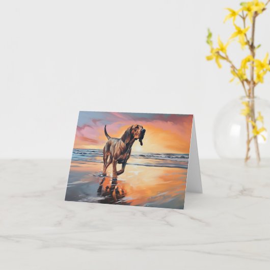 Sandy Paws bloedhond op strand zonsondergang Kaart (Gele Bloem)
