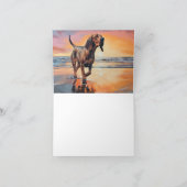 Sandy Paws bloedhond op strand zonsondergang Kaart (Binnen)