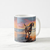 Sandy Paws bloedhond op strand zonsondergang Koffiemok (Voorkant rechts)