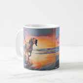 Sandy Paws bloedhond op strand zonsondergang Koffiemok (Voorkant links)