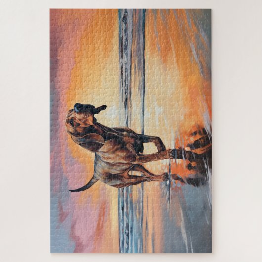 Sandy Paws bloedhond op strand zonsondergang Legpuzzel (Verticaal)