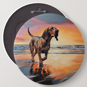 Sandy Paws bloedhond op strand zonsondergang Ronde Button 6,0 Cm