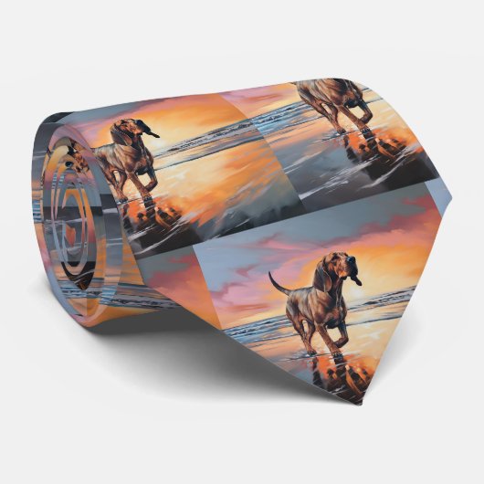 Sandy Paws bloedhond op strand zonsondergang Stropdas (Opgerold)