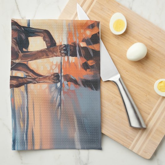 Sandy Paws bloedhond op strand zonsondergang Theedoek (Quarter Fold)