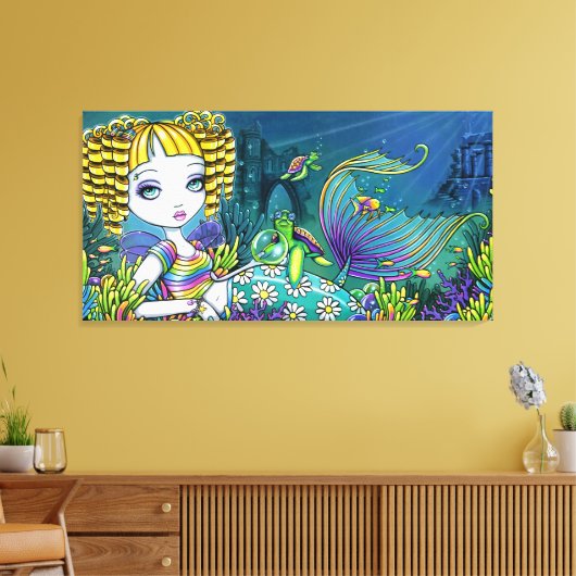 "Sandy" regenboog zeemeermin verpakt canvas print (Insitu (Woonkamer))