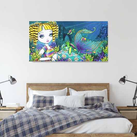 "Sandy" regenboog zeemeermin verpakt canvas print (Insitu (Slaapkamer))