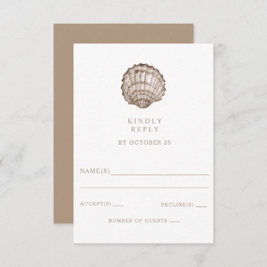 Sandy Seashells Marine Ocean Beach Wedding RSVP Kaartje (Voorkant / Achterkant)