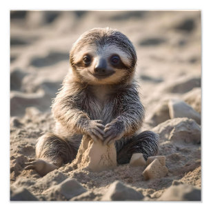Sandy Shores: Baby Sloth Bouw Zandkastelen, Foto Afdruk