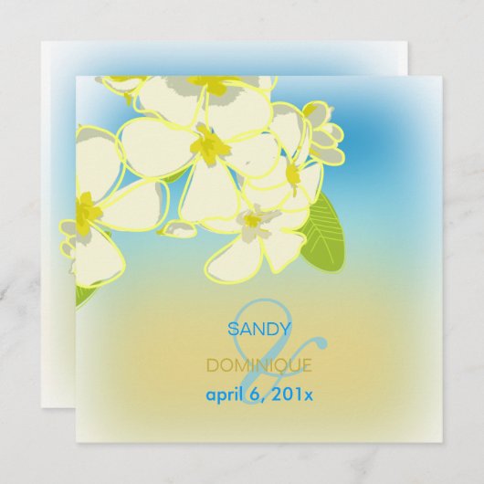 Sandy strand/plumerias-bestemming bruiloft kaart (Voorkant / Achterkant)