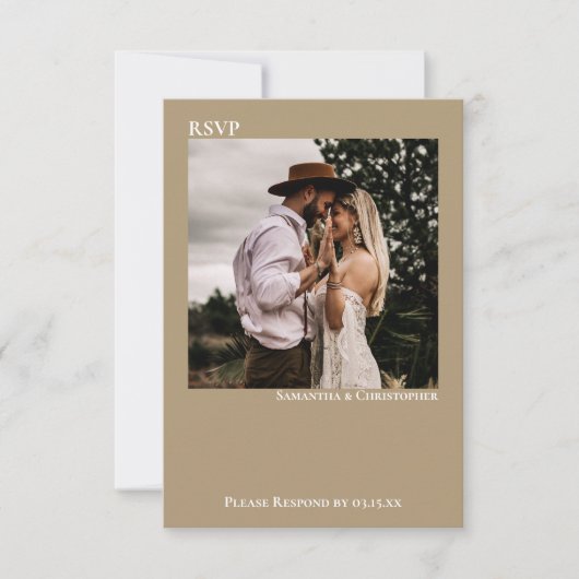 Sandy Tan Buff Simple Minimalist Photo Wedding RSVP Kaartje (Voorkant)